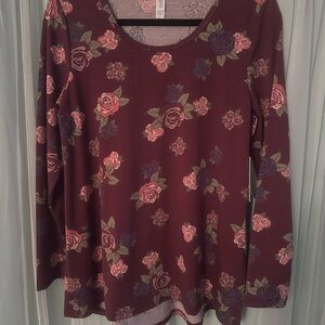 Floral Long Sleeve Top - Burgundy
